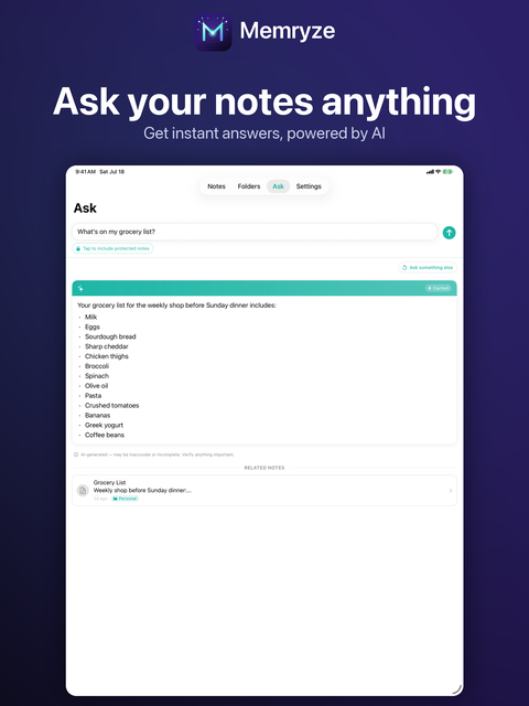 Memryze Ask screen on iPad